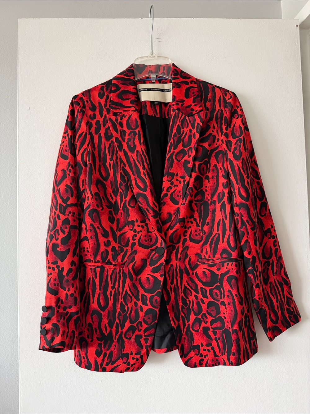 TOPSHOP Red Leopard Animal Print Tailored Blazer Jacket Coat Size US 6 (UK 10)